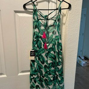 Miken Printed Ruffle-Hem Cover-Up Dress, White Emerald